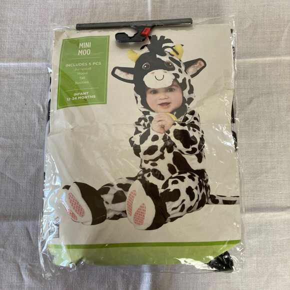 Baby Cow Costume Halloween MINI MOO Infant Size 12-24 Mo MISSING TAIL BOOTIES - Picture 1 of 9